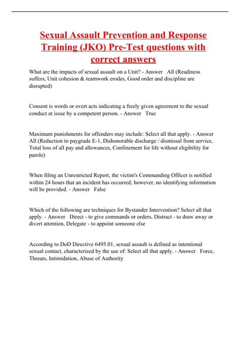 Sexual Assault Prevention and Response Training (JKO) Pre-Test