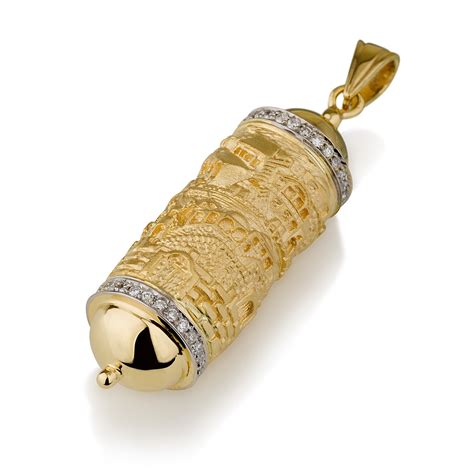 Buy 14k Gold Jerusalem Mezuzah Necklace Set With Diamonds Israel