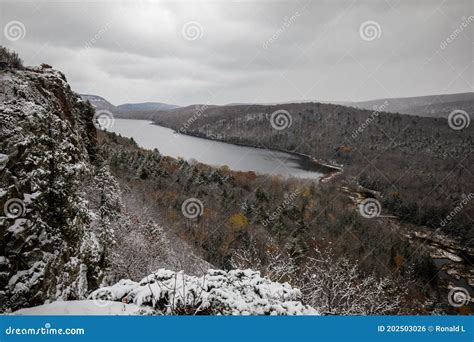 Lake Of The Clouds In Snow And Winter At Porcupine Mountains Wilderness