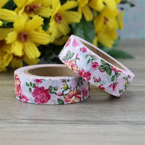 Pc Pink Rose Flower Washi Tape Cm M In Office Adhesive Tape From