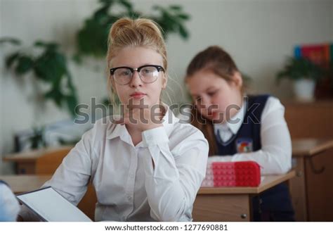 Cute Teen Girl Glasses Sitting Her Stock Photo 1277690881 Shutterstock