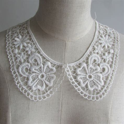 white embroidered lace collar neckline applique embroidery sewing on patches sewing fabric