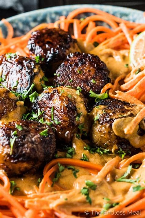 This recipe is so easy and tastes like restaurants. Thai Chicken Curry Meatballs with Carrot Noodles | Recipe | Food recipes, Thai chicken, Thai ...