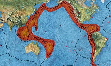 The ring of fire is a major area in the basin of the pacific ocean where a large number of earthquakes and volcanic eruptions occur. Ring of Fire: World to be struck by 'at least FIVE major ...