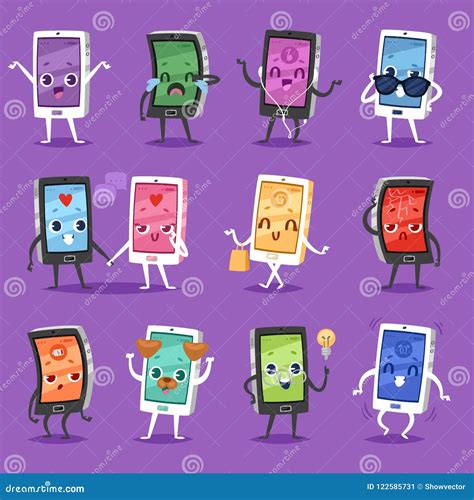 Phone Emoji Vector Gadget Character Smartphone Or Tablet With Face