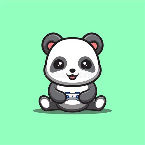 Panda Sitting Gaming Cute Creative Kawaii Cartoon Mascot Logo Stock