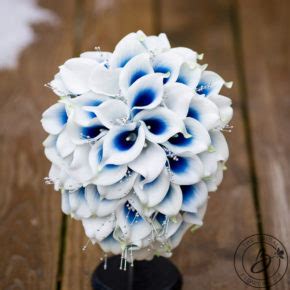 Blue Calla Lily Cascading Bouquet With Silver Pearls The Bridal