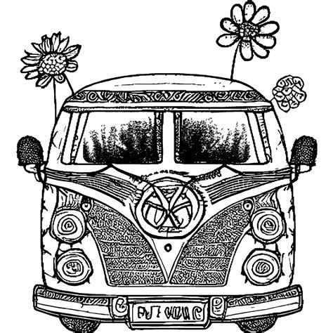 Shabby Vintage Hippie Van Coloring Page · Creative Fabrica