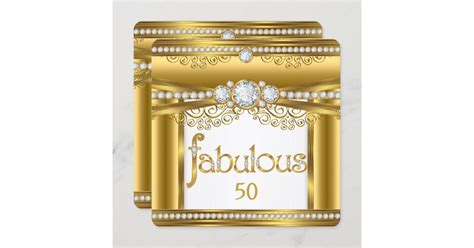Fabulous 50 Gold White Diamond Birthday Party Invitation Zazzle
