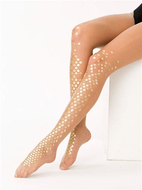 Mermaid Tights Glossy Gold Fish Scale Pattern Tattoo Tights Etsy UK