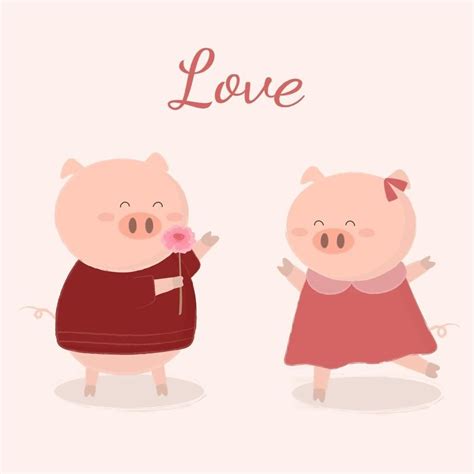 Linda Pareja De Cerdos Dar Rosa Con Amor Vector De Dibujos Animados