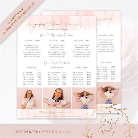 Pricing Guide Template For Photographers Photography Session Etsy
