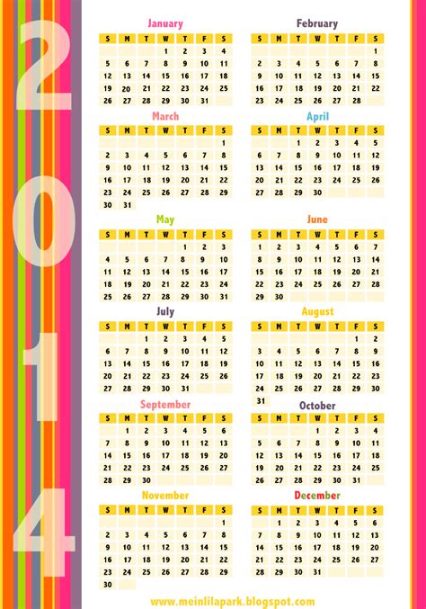 Free Printable 2014 Calendars In Happily Colored Border Design