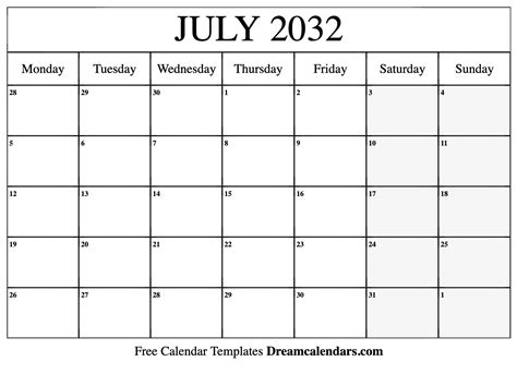 July 2032 Calendar Free Blank Printable With Holidays