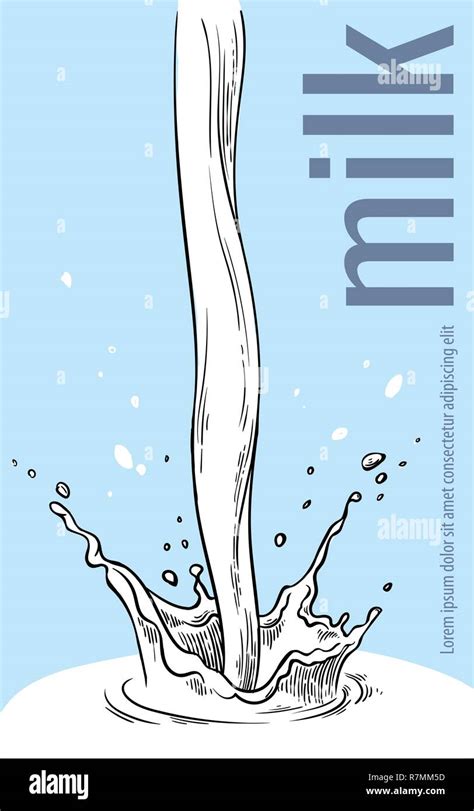 Sketch Hand Drawn Poster Milk Splash From Glass Jug Vector Illustration