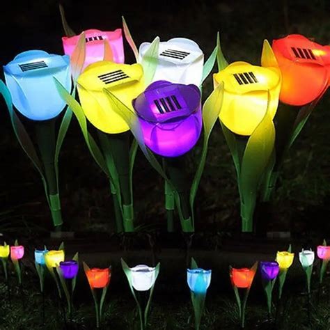 5pcslot New Arrival Outdoor Solar Powered Tulip Flower Shape Led Light