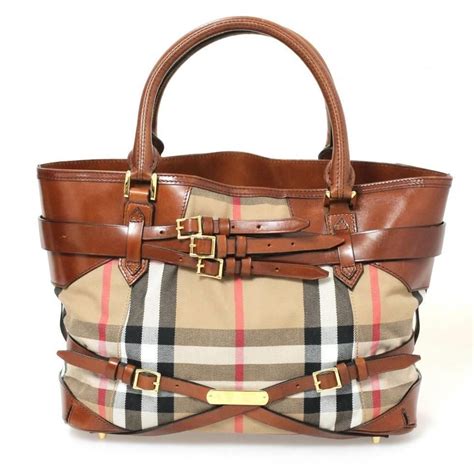 Burberry Handbag Womens Pre Owned House Check Canvas And Brown Leather