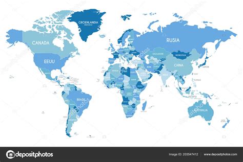 Ilustración Vectorial Del Mapa Del Mundo Político Con Diferentes Tonos