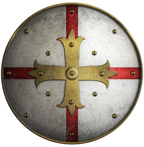 Round Medieval Shield With Golden Cross Isolated Affiliate Shield