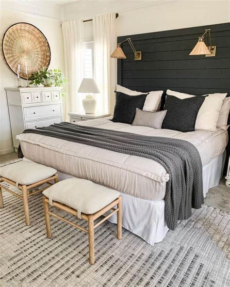 Black Shiplap Headboard With White Bedding Soul And Lane