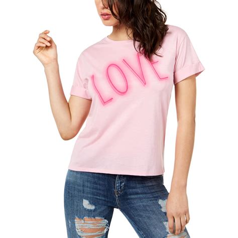 Guess Womens Love Pink Crewneck Short Sleeves Graphic T Shirt Top M