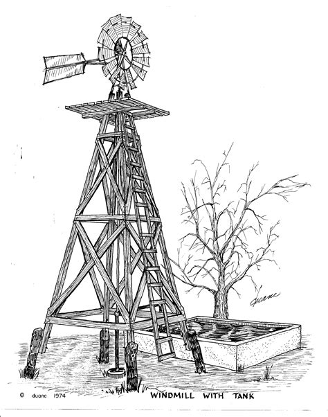 Metal Windmill With Wooden Tower And Concrete Water Tank Windmill
