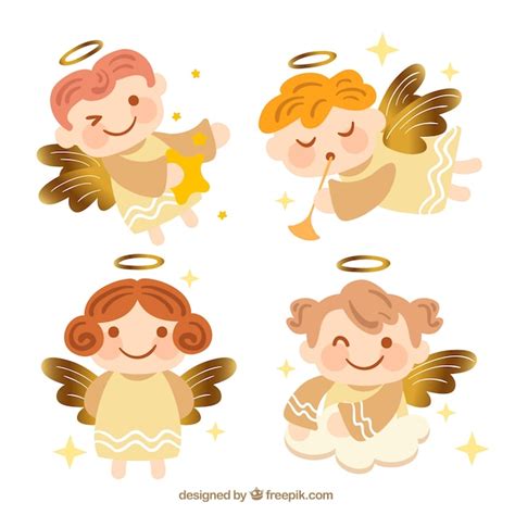 Free Vector Collection Of Golden Christmas Angels