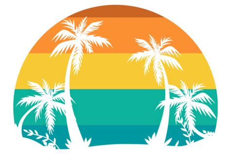 Retro Vintage Sunset Beach Palm Tree Png Graphic By