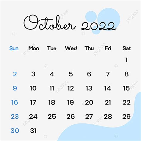 Calendar October Hd Transparent October 2022 Calendar With Blue