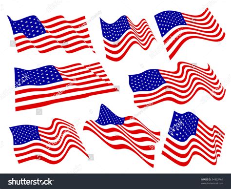 American Flags Waving Set Stock Vector 54833461 Shutterstock