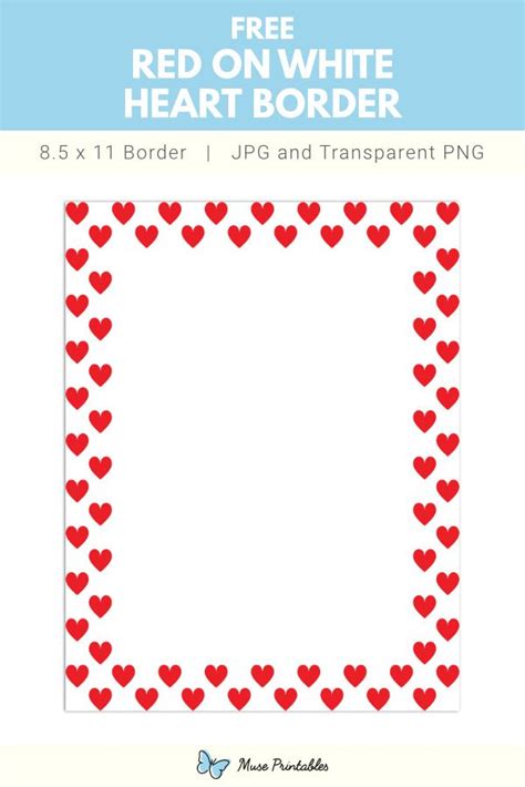 Red On White Heart Page Border Printable Border White Heart Border