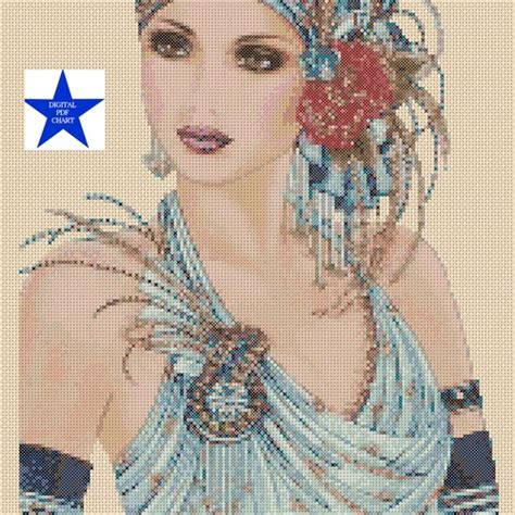 Art Deco Lady 2 Counted Cross Stitch Patterns Printable Etsy