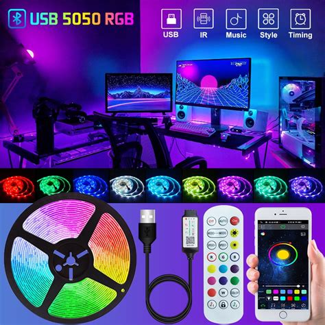 1m 2m 3m 5m 10m 5v usb bluetooth luzes led tiras 5050 fita flexível backlight aplicativo de