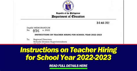Instructions On Teacher Hiring For School Year 2022 2023