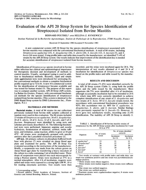 Pdf Evaluation Of The Api 20 Strep System For Species Identification