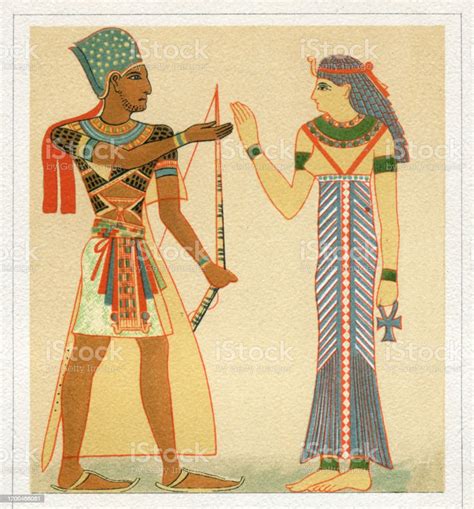 Pharaoh And Egyptian Queen In Traditional Clothing Stock Illustration