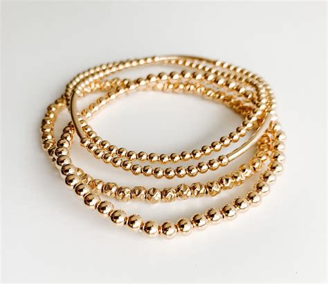 Gold Beaded Bracelet Gold Bead Bracelet Set Gold Filled Bead Etsy