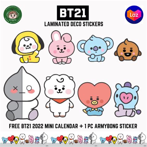 Kpop Cute Baby Bt21 Laminated Photo Stickers 8pcs Free 2022 Bt21 Mini