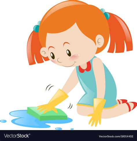 Little Girl Cleaning Floor With Sponge Royalty Free Vector