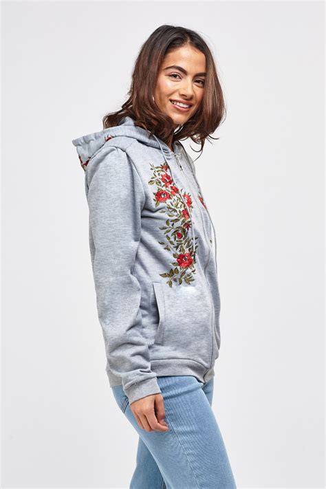 Embroidered Zip Up Hoodie Just 3