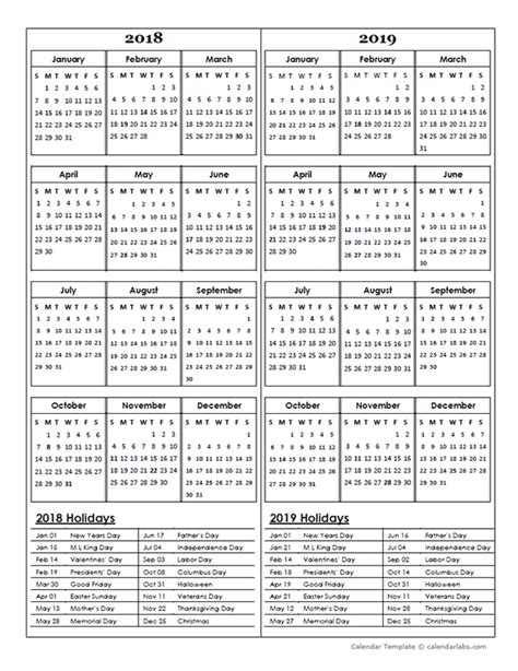 Two Year Calendars For 2018 2019 Uk For Pdf 2 Year Calendar Printable