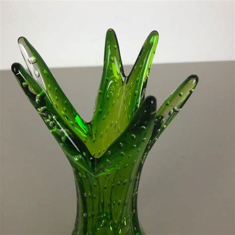Vintage Green Bubble Sommerso Seguso Bullicante Murano Glass Vase Italy