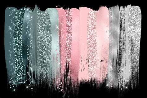 Dreamy Brush Strokes Clipart With Blush Pink Glitter And Mint Etsy