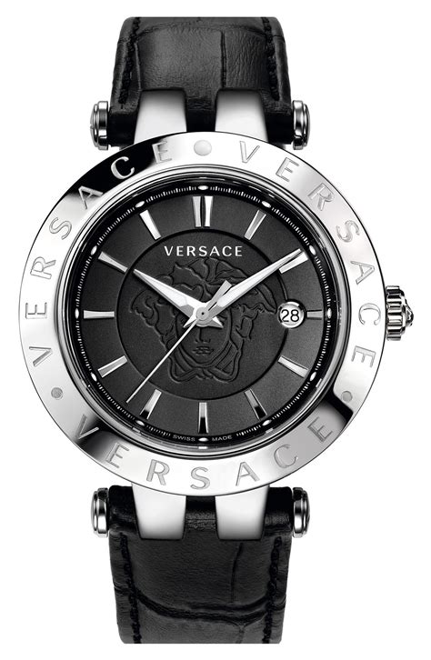Versace V Race Leather Strap Watch 42mm Nordstrom