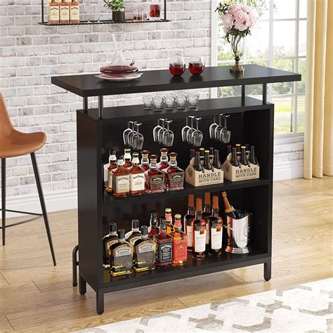 Tribesigns Home Bar Unit 3 Tier Bar Table Liquor Cabinet With Stemware