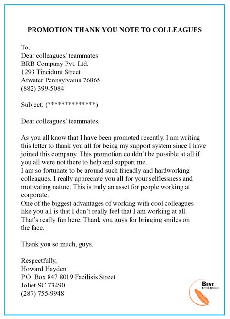 Thank You Letter Template For Promotion Sample Examples