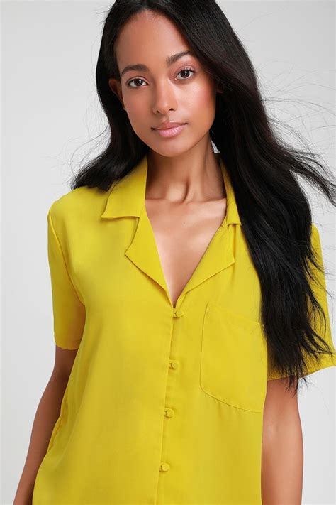 Chic Yellow Top Button Up Top Short Sleeve Top Yellow Top Lulus