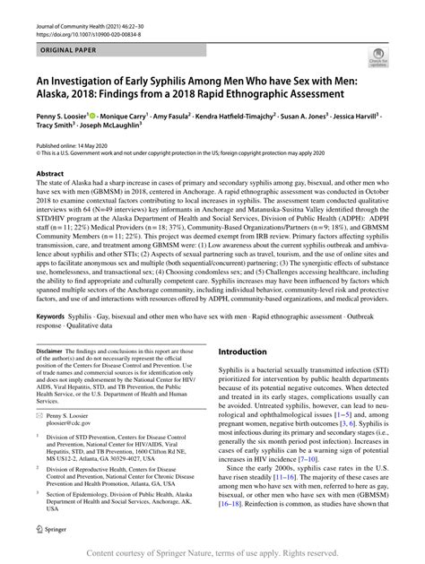 An Investigation Of Early Syphilis Among Men Who Have Sex With Men Alaska 2018 Findings From