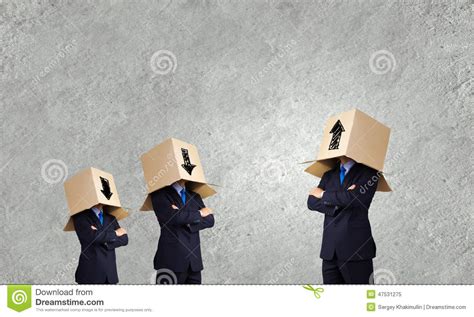 Business People Wearing Boxes Stock Image Image Of Cardboard