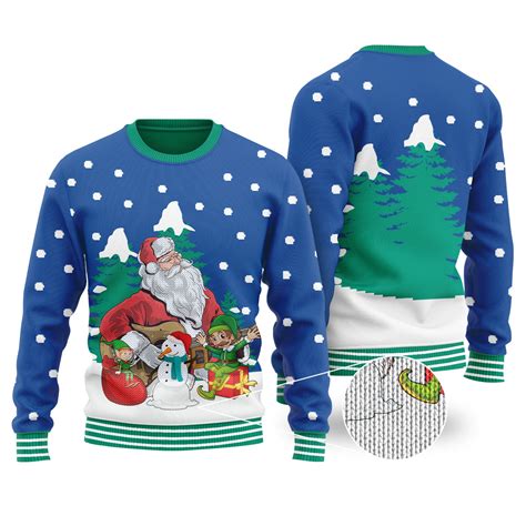 Guitar Santa And Elf Royal Ugly Christmas Sweater Funny Ugly Christmas